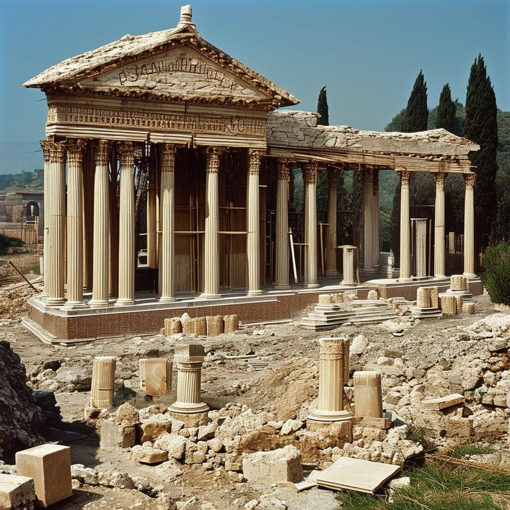 A roman temple under construction in the early 100s ad